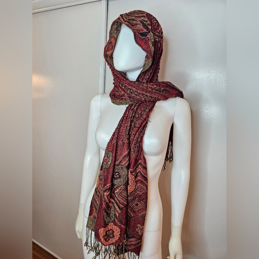 Bohemian Hippie VTG Red Paisley Scarf